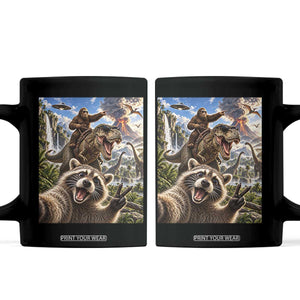 Raccoon Selfie Bigfoot Riding Dinosaur UFO Prehistoric Graphic Coffee Mug