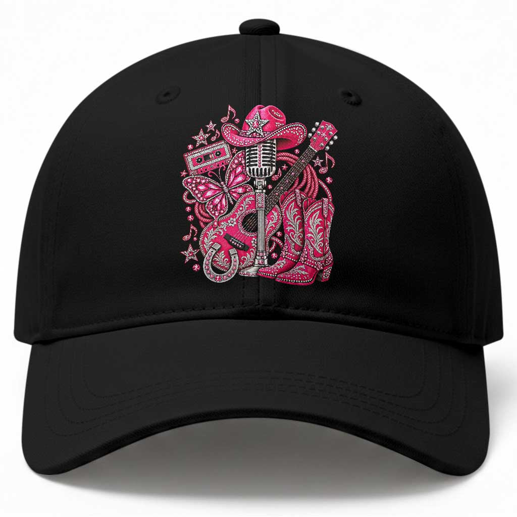 Pink Glam Cowgirl Boots Butterfly Rhinestone Country Music Tribute Baseball Cap