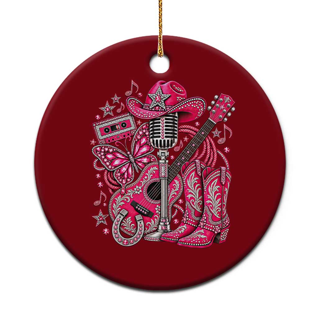 Pink Glam Cowgirl Boots Butterfly Rhinestone Country Music Tribute Ceramic Ornament