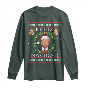 Mexico Christmas Trump Long Sleeve Shirt Feliz Navidad Funny Trump Santa Ugly Christmas TS10 Dark Forest Green Print Your Wear