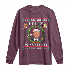 Mexico Christmas Trump Long Sleeve Shirt Feliz Navidad Funny Trump Santa Ugly Christmas TS10 Maroon Print Your Wear