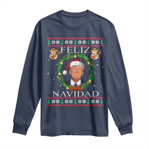 Mexico Christmas Trump Long Sleeve Shirt Feliz Navidad Funny Trump Santa Ugly Christmas TS10 Navy Print Your Wear