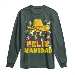 Mexico Christmas Long Sleeve Shirt Feliz Navidad Sombrero TS10 Dark Forest Green Print Your Wear