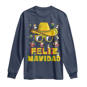 Mexico Christmas Long Sleeve Shirt Feliz Navidad Sombrero TS10 Navy Print Your Wear