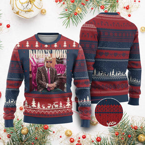 Daddy's Home Trump Pink Ugly Christmas Sweater 2024 Take America Back Leopard TS10 Burgundy Print Your Wear