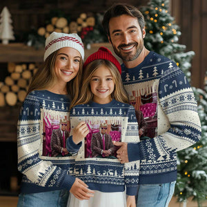 Daddy's Home Trump Pink Ugly Christmas Sweater 2024 Take America Back Leopard TS10 Navy Print Your Wear