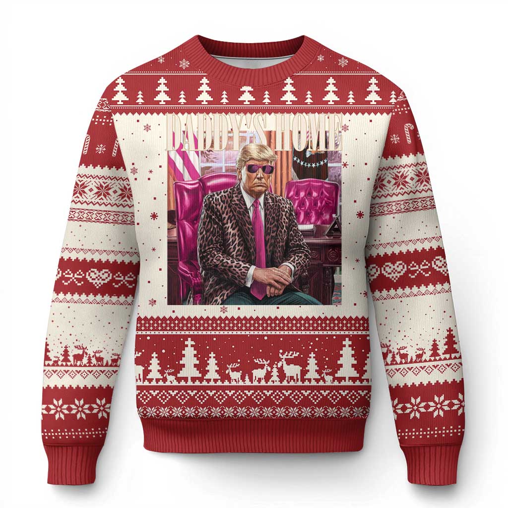 Daddy's Home Trump Pink Ugly Christmas Sweater 2024 Take America Back Leopard TS10 Red Print Your Wear