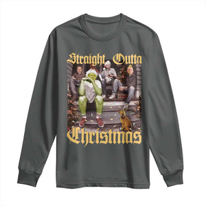 Humorous Trump Christmas Long Sleeve Shirt Straight Outta Xmas Movie TS10 Dark Heather Print Your Wear