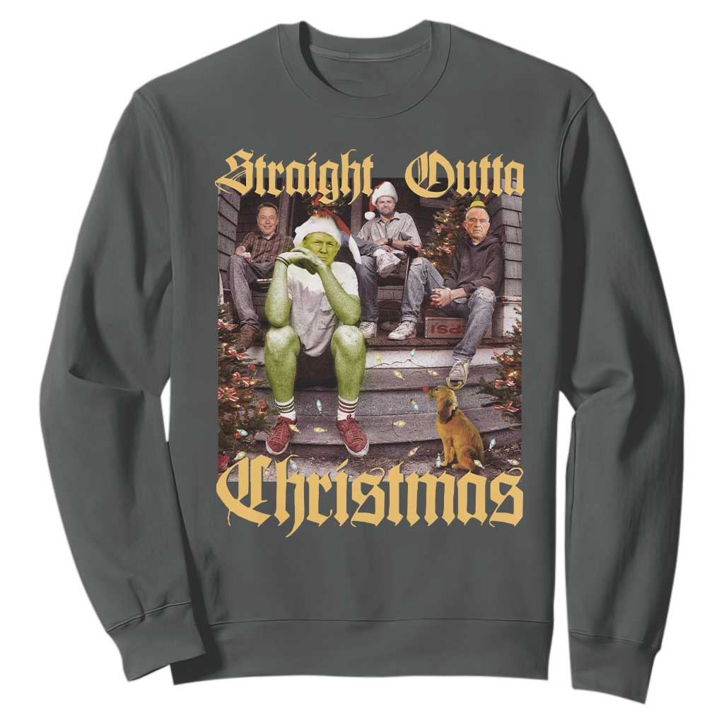Humorous Trump Christmas Sweatshirt Straight Outta Xmas Movie TS10 Dark Heather Print Your Wear