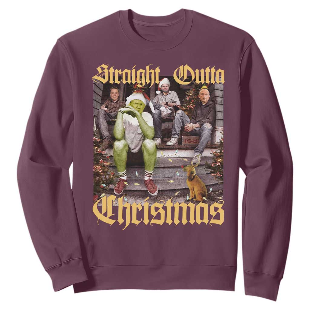 Humorous Trump Christmas Sweatshirt Straight Outta Xmas Movie TS10 Maroon Print Your Wear