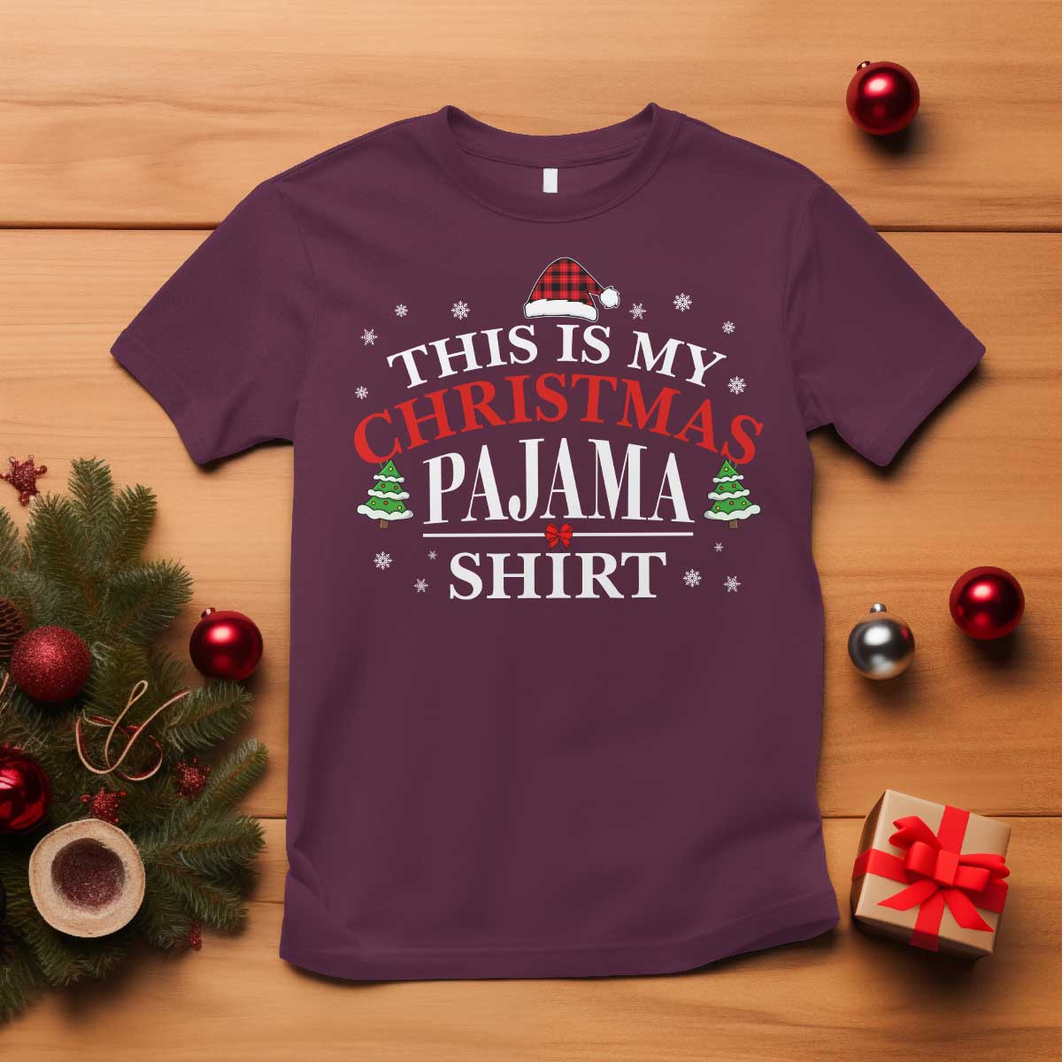 Funny Christmas Pajama T Shirt PJ PJS for Family TS10 Maroon Print Your Wear