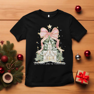 Christian Christmas T Shirt Oh Come Let Us Adore Him Nativity Christmas Tree Bow TS10 Black Print Your Wear