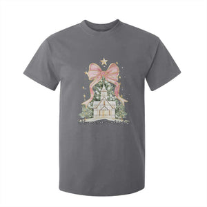 Christian Christmas T Shirt For Kid Oh Come Let Us Adore Him Nativity Christmas Tree Bow TS10 Charcoal Print Your Wear