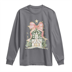 Christian Christmas Long Sleeve Shirt Oh Come Let Us Adore Him Nativity Christmas Tree Bow TS10 Charcoal Print Your Wear