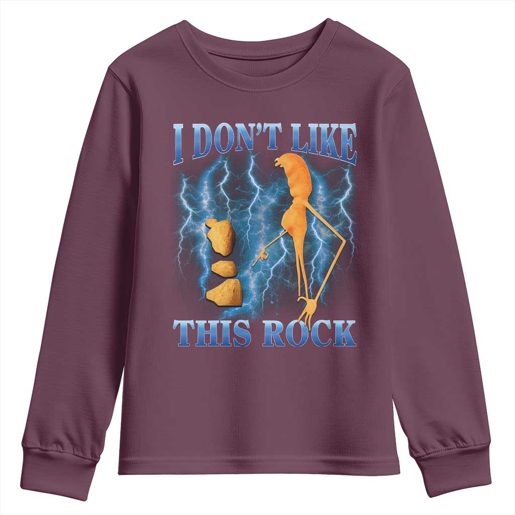 Funny Christmas Marcus The Worm Youth Sweatshirt I Don't Like This Rock Brain Rot TS10 Maroon Print Your Wear