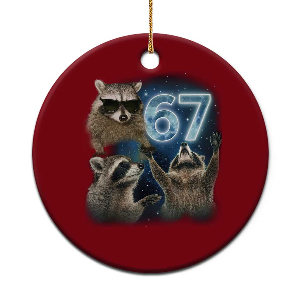 Funny 67 Raccoon Meme Ceramic Ornament Howling at The Moon Funny Six Seven Weird Cursed TS10 1pc Red Print Your Wear