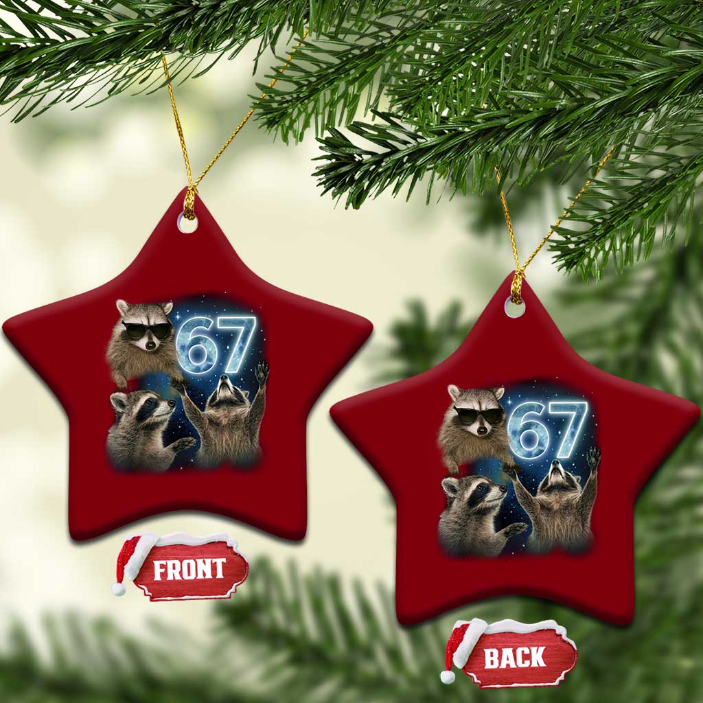 Funny 67 Raccoon Meme Ceramic Ornament Howling at The Moon Funny Six Seven Weird Cursed TS10 Print Your Wear
