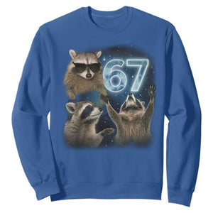 Funny 67 Raccoon Meme Sweatshirt Howling at The Moon Funny Six Seven Weird Cursed TS10 Royal Blue Print Your Wear