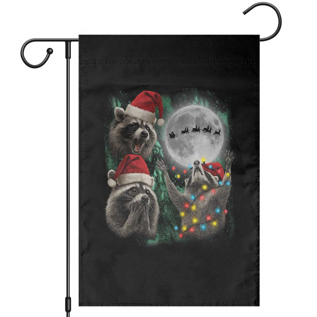 3 Raccoons Howling At Moon Christmas Garden Flag Funny Weird Cursed Meme TS10 Black Print Your Wear