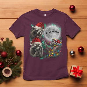 3 Raccoons Howling At Moon Christmas T Shirt Funny Weird Cursed Meme TS10 Maroon Print Your Wear