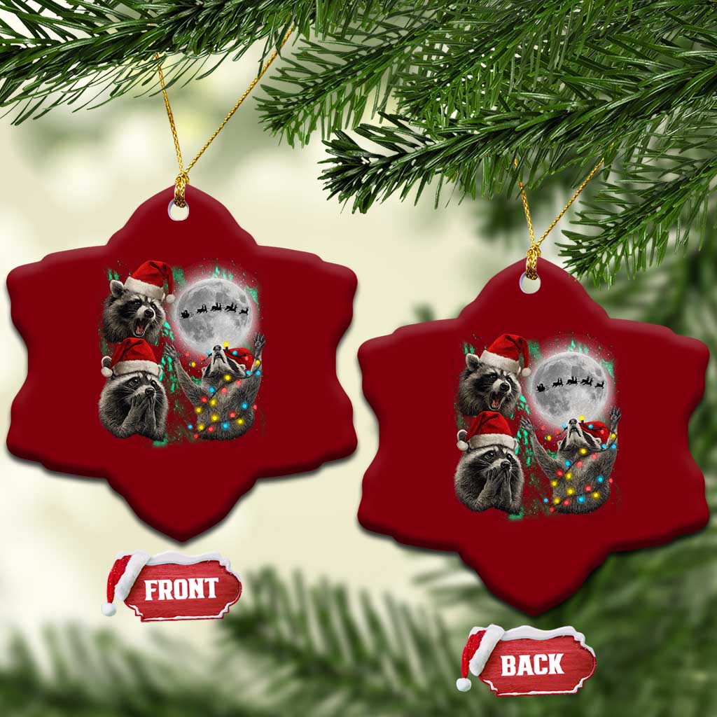 3 Raccoons Howling At Moon Christmas Ceramic Ornament Funny Weird Cursed Meme TS10 Print Your Wear