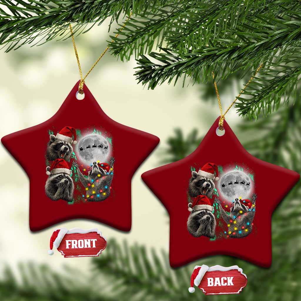 3 Raccoons Howling At Moon Christmas Ceramic Ornament Funny Weird Cursed Meme TS10 Print Your Wear
