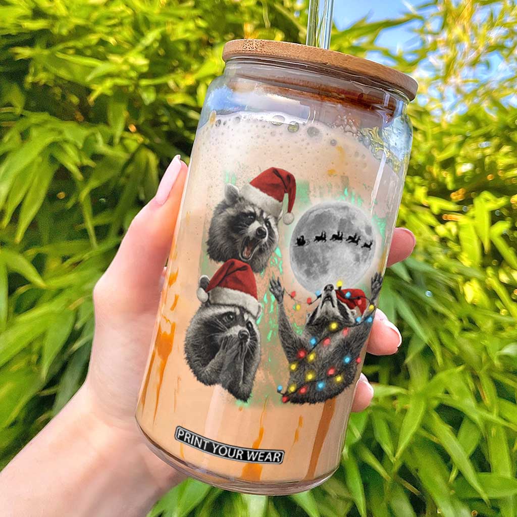 3 Raccoons Howling At Moon Christmas Glass Can Funny Weird Cursed Meme TS10 Black Print Your Wear