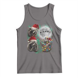3 Raccoons Howling At Moon Christmas Tank Top Funny Weird Cursed Meme TS10 Deep Heather Print Your Wear