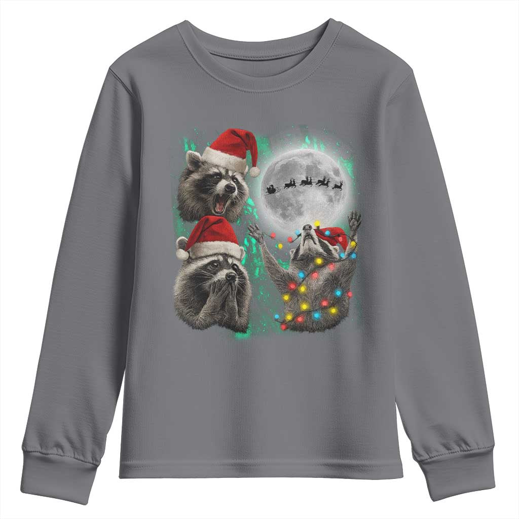 3 Raccoons Howling At Moon Christmas Youth Sweatshirt Funny Weird Cursed Meme TS10 Charcoal Print Your Wear