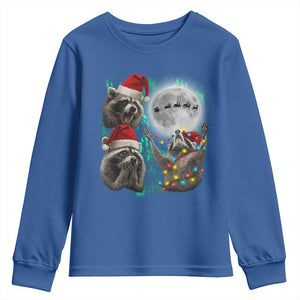 3 Raccoons Howling At Moon Christmas Youth Sweatshirt Funny Weird Cursed Meme TS10 Royal Blue Print Your Wear