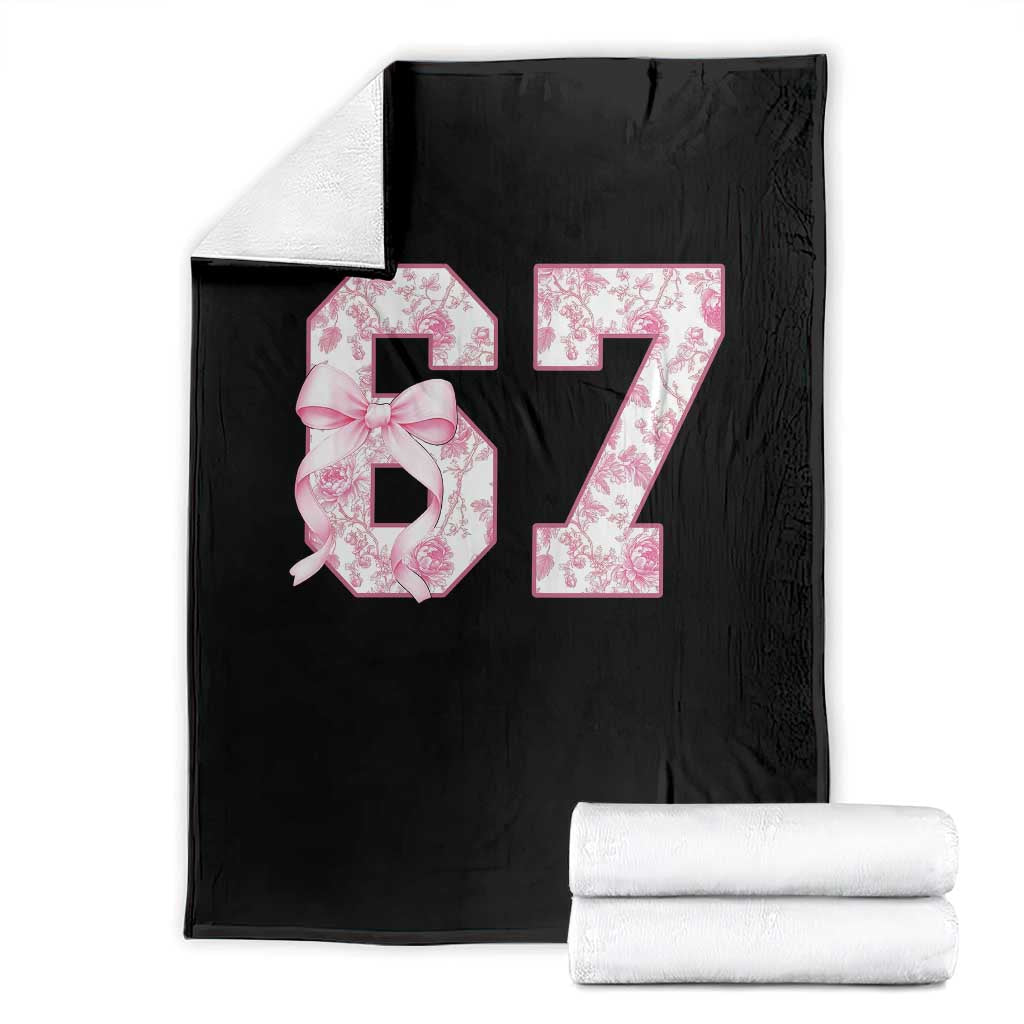 Six Seven Coquette Girl Throw Blanket Funny 67 Meme Gen Alpha Slang Pink Floral Bow Aesthetic TS10 Black Print Your Wear