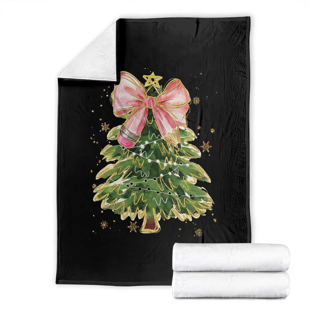 Coquette Bow Christmas Throw Blanket Cute Teacher Xmas Tree Pink TS10 Black Print Your Wear