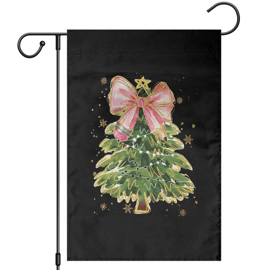 Coquette Bow Christmas Garden Flag Cute Teacher Xmas Tree Pink TS10 Black Print Your Wear
