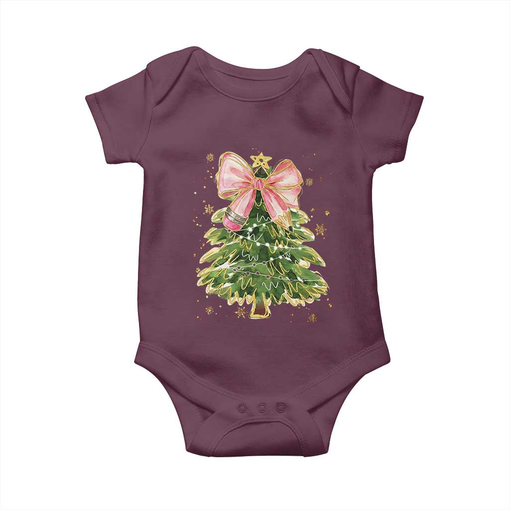Coquette Bow Christmas Baby Onesie Cute Teacher Xmas Tree Pink TS10 Maroon Print Your Wear