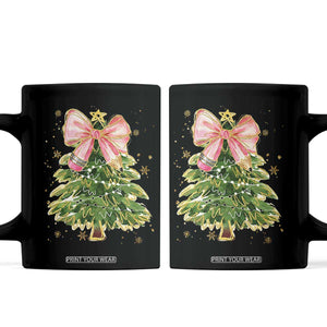 Coquette Bow Christmas Coffee Mug Cute Teacher Xmas Tree Pink TS10 Black Print Your Wear