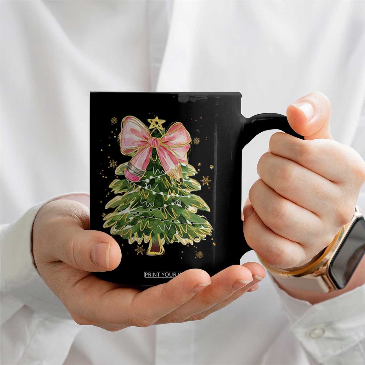 Coquette Bow Christmas Coffee Mug Cute Teacher Xmas Tree Pink TS10 Print Your Wear