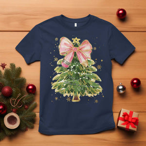 Coquette Bow Christmas T Shirt Cute Teacher Xmas Tree Pink TS10 Navy Print Your Wear