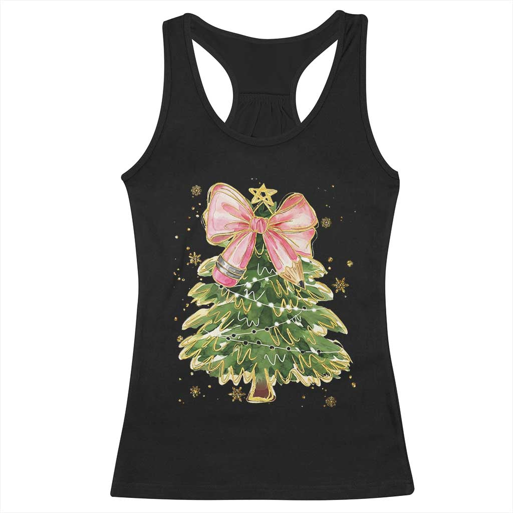 Coquette Bow Christmas Racerback Tank Top Cute Teacher Xmas Tree Pink TS10 Black Print Your Wear