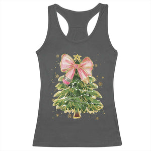 Coquette Bow Christmas Racerback Tank Top Cute Teacher Xmas Tree Pink TS10 Dark Heather Print Your Wear