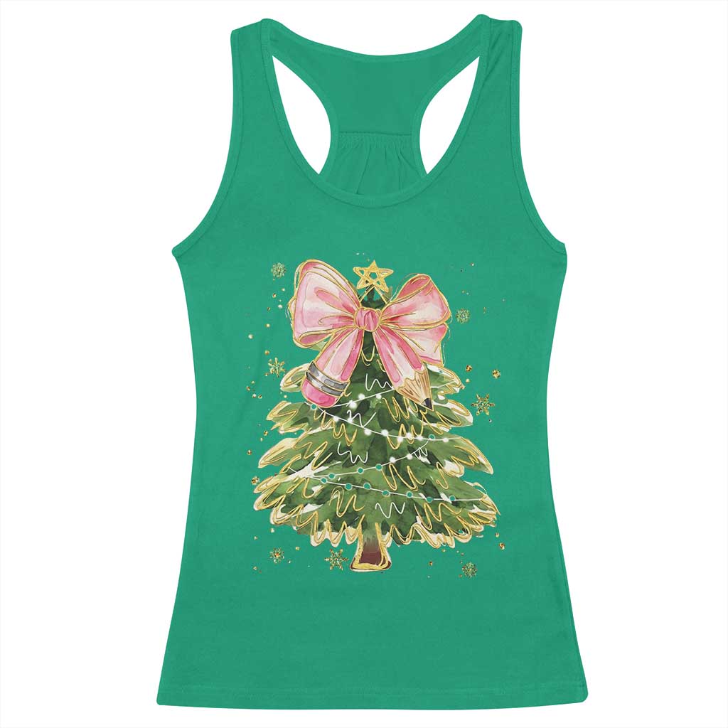 Coquette Bow Christmas Racerback Tank Top Cute Teacher Xmas Tree Pink TS10 Irish Green Print Your Wear