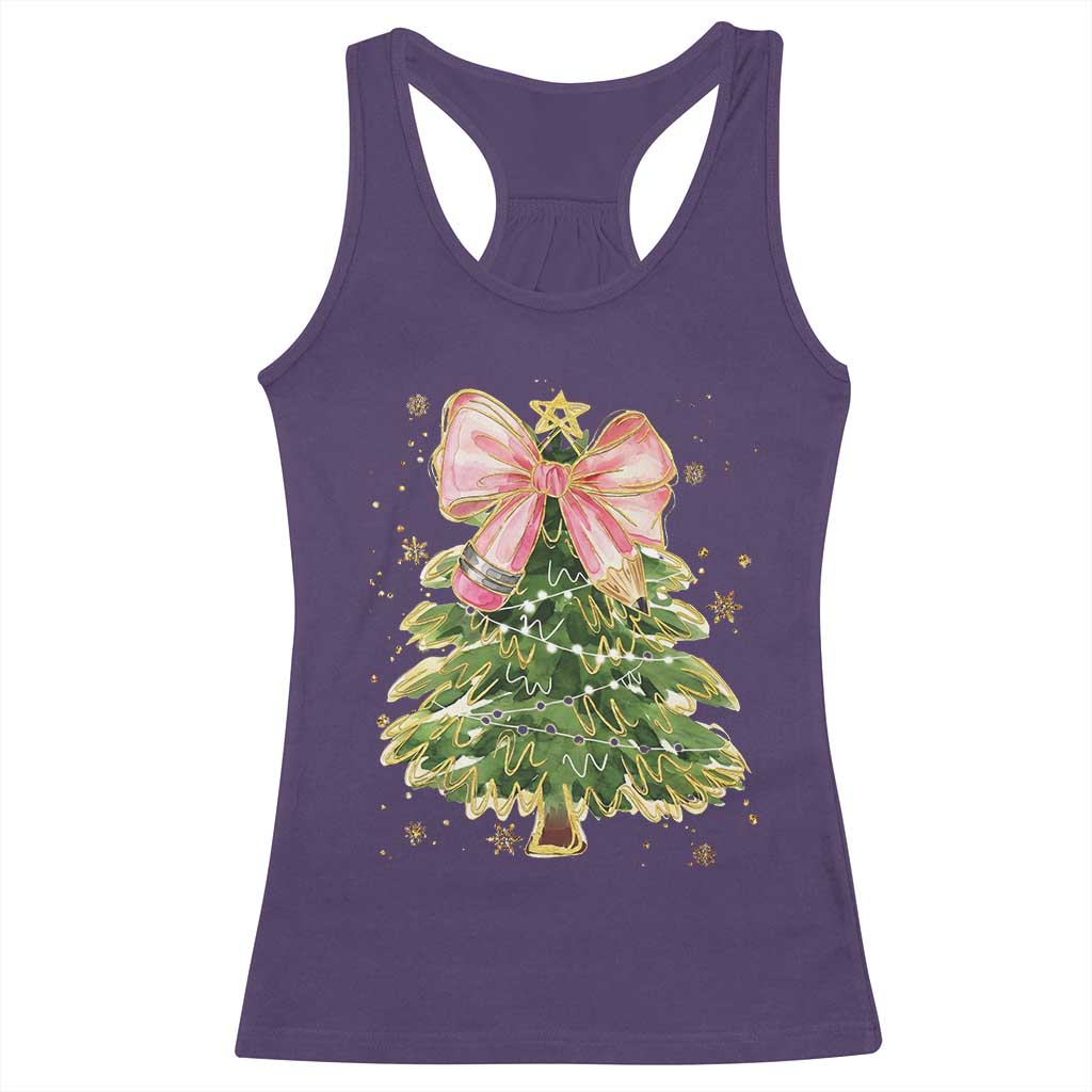 Coquette Bow Christmas Racerback Tank Top Cute Teacher Xmas Tree Pink TS10 Purple Print Your Wear