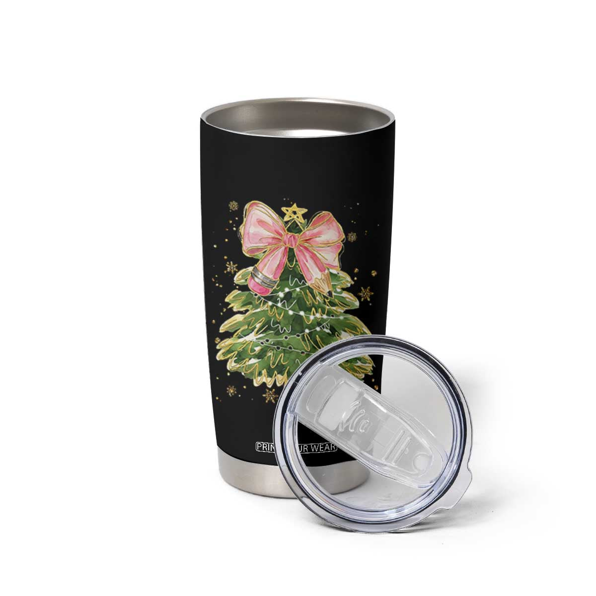 Coquette Bow Christmas Tumbler Cup Cute Teacher Xmas Tree Pink TS10 Print Your Wear
