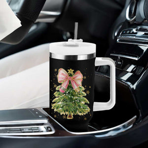 Coquette Bow Christmas Tumbler With Handle Cute Teacher Xmas Tree Pink TS10 Print Your Wear