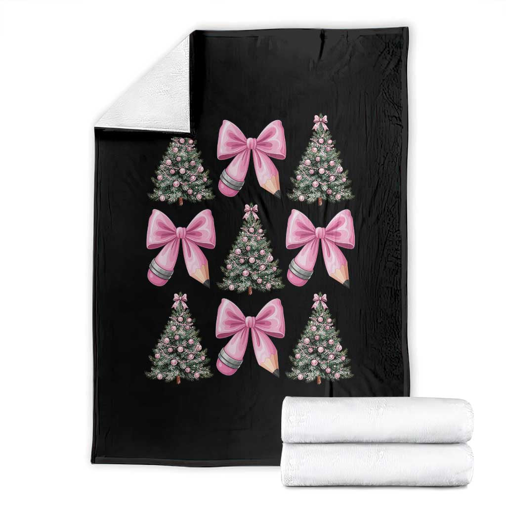 Coquette Bow Christmas Throw Blanket Girly Xmas Tree Teacher Pencil Bow TS10 Black Print Your Wear