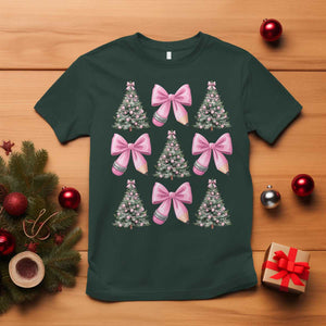 Coquette Bow Christmas T Shirt Girly Xmas Tree Teacher Pencil Bow TS10 Dark Forest Green Print Your Wear