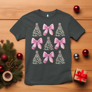 Coquette Bow Christmas T Shirt Girly Xmas Tree Teacher Pencil Bow TS10 Dark Heather Print Your Wear