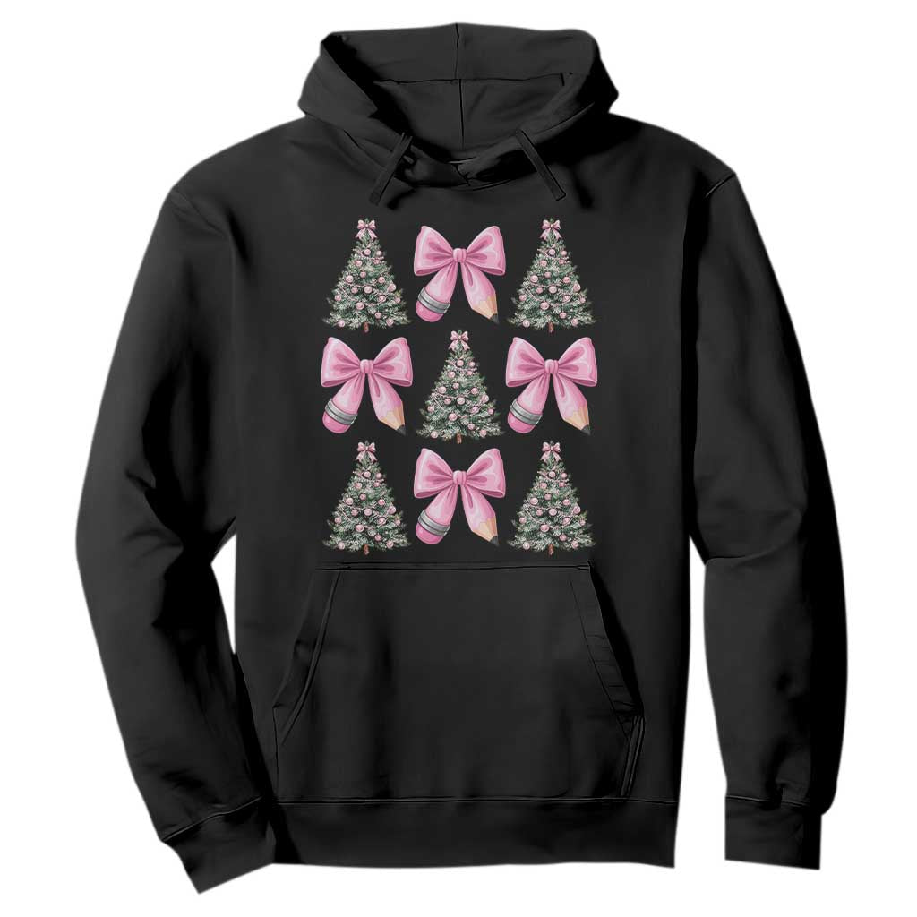 Coquette Bow Christmas Hoodie Girly Xmas Tree Teacher Pencil Bow TS10 Black Print Your Wear