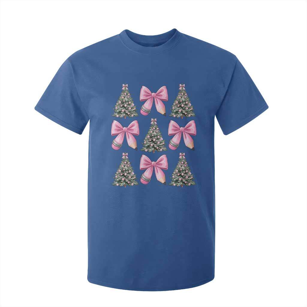 Coquette Bow Christmas T Shirt For Kid Girly Xmas Tree Teacher Pencil Bow TS10 Royal Blue Print Your Wear