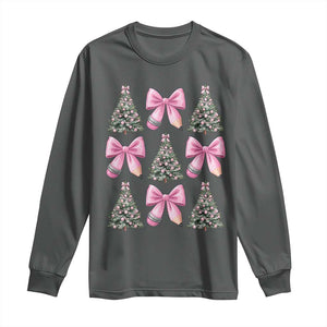 Coquette Bow Christmas Long Sleeve Shirt Girly Xmas Tree Teacher Pencil Bow TS10 Dark Heather Print Your Wear