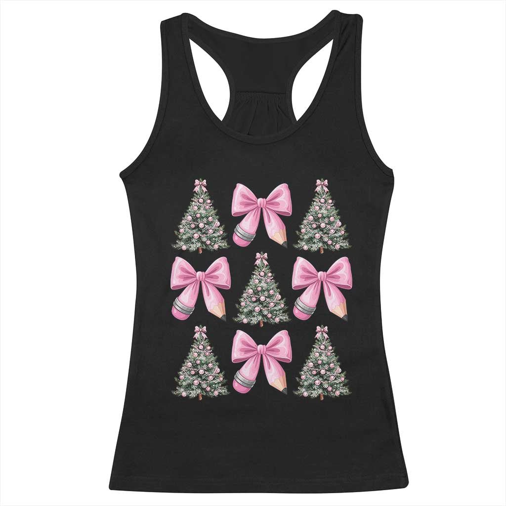 Coquette Bow Christmas Racerback Tank Top Girly Xmas Tree Teacher Pencil Bow TS10 Black Print Your Wear